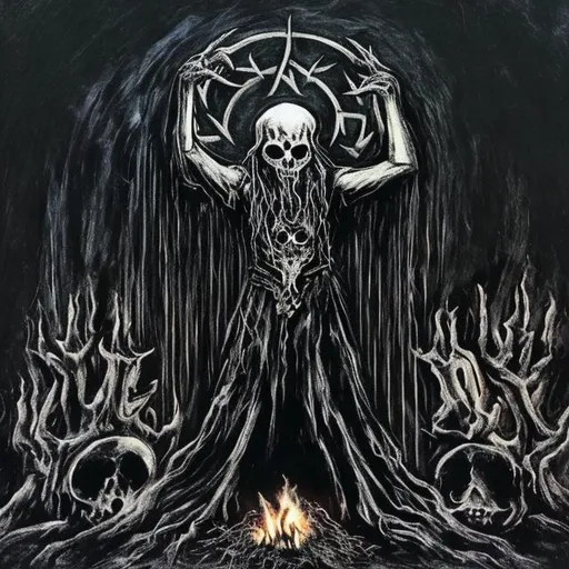 Prompt: black metalhead summoning the dead