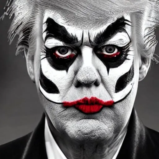 Prompt: Trump in psycho clown makeup black and white