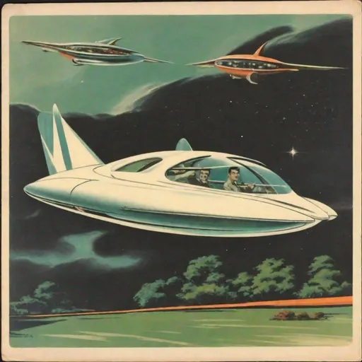 Prompt: late 1950s 1960s retro futuristic flying car