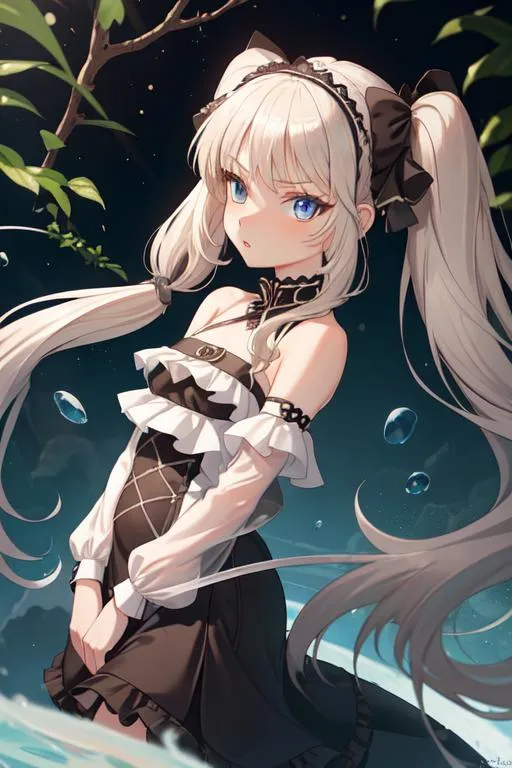 Prompt: Ekaterina Kraeva from Seikon no Qwaser, masterpiece, best quality, anime wide eyes, platinum blonde hair, blue eyes,  1little girl, 11yo, long twintail hair, black gothic Lolita dress, big chest, thick hips, (small breasts:0.7), thick thighs, (wide hips:1.7), looking at viewer, simple background, cartoon_portrait, <lora:cartoon_portrait_v2:0.5>,