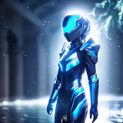Prompt: water vibrated with sound frequency, color spectrum, super detailed, photorealistic, dynamic lighting, 8K, fullbody beautiful armor ghotic girl