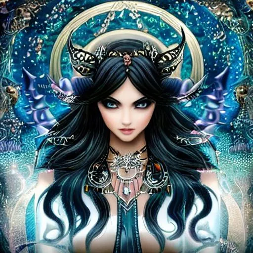 Drawing of a {light goddess} with {horns}, {zilver a... OpenArt