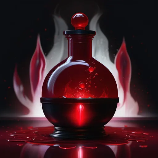 Prompt: A digital art of a blood red healing potion in the middle center of a pitch black background by Greg Rutkowski
