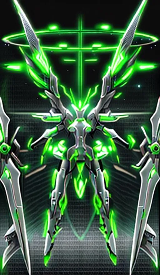 Prompt: green and  silver scifi armor, ULTRAKILL Xenoblade 2 , conceptart , scifi sword,  halo, 