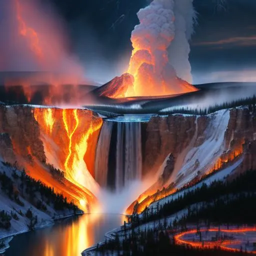 Prompt: yellowstone national park, supervolcano, violent explosive volcanic  eruption at dawn, insanely detailed, insanely realistic, insane details,  and art by  unreal engine 5, Detailed Render eyecandy Breathtaking 8k Greg Rutkowski Artgerm WLOP Alphonse Mucha dynamic lighting hyperdetailed intricately detailed Splash art Artstation triadic colors volumetric lighting, unreal engine 5, insane detail, ultra realistic, frostbite 3 engine, cryengine, 