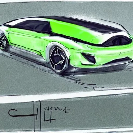 Prompt: concept art of a futuristic lime car