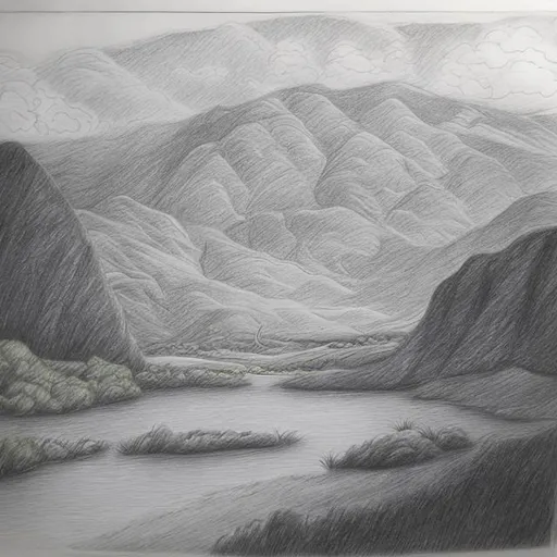 Prompt: pencil drawing of a landscape 