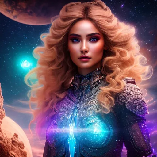 Prompt: create photograph of beautiful fictional female goddess who is from future , extremely, wide angle, detailed environment, detailed background, planets an nebulae in sky highly detailed, intricate, detailed skin, natural colors , professionally color graded, photorealism, 8k, moody lighting

