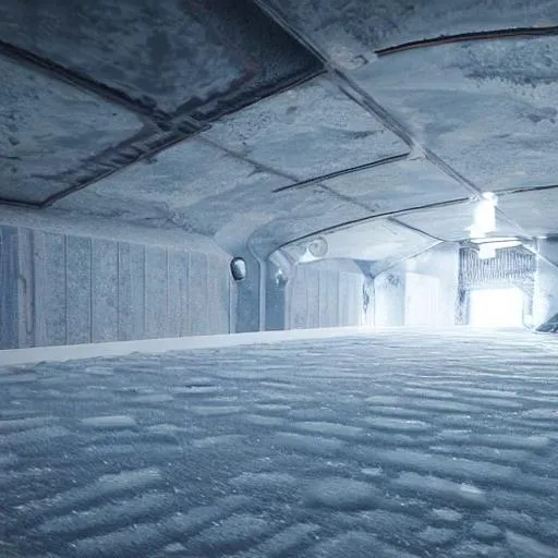 Prompt: underground ice frost HD hyper realistic underground base