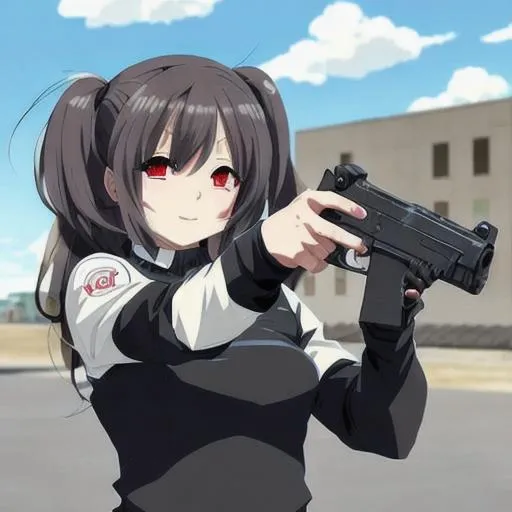 Prompt: Anime girl holding a glock sideways