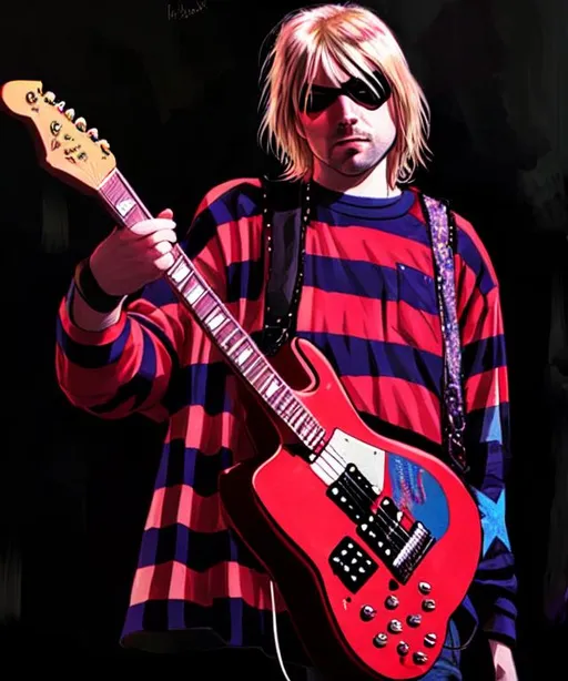 Prompt: Kurt Cobain as a superhero, comic style