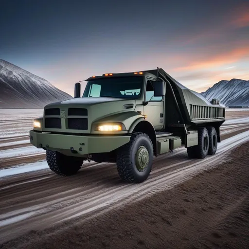 Prompt: military truck with a ram plow