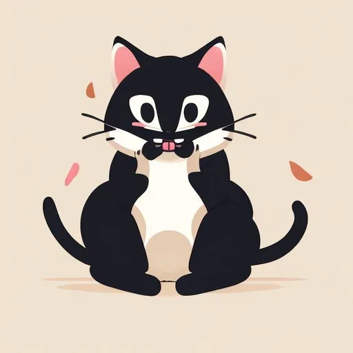Prompt: artistic photo of a cute cat licking its paw with its tongue, on a light cream background, Ipad Pro Camera Technology Flat Design Illustration
