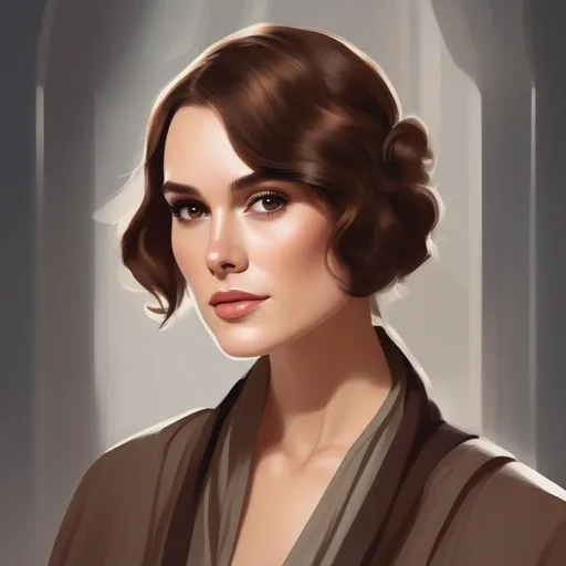 Prompt: illustration of a star wars character based on keira knightley but with short brown hair