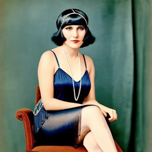 Prompt: 1920s flapper sitting on a chair incolor