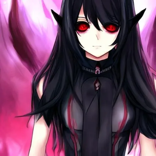 Troubled Little Anime Girl, Large Black Red Eyes, Te... | OpenArt