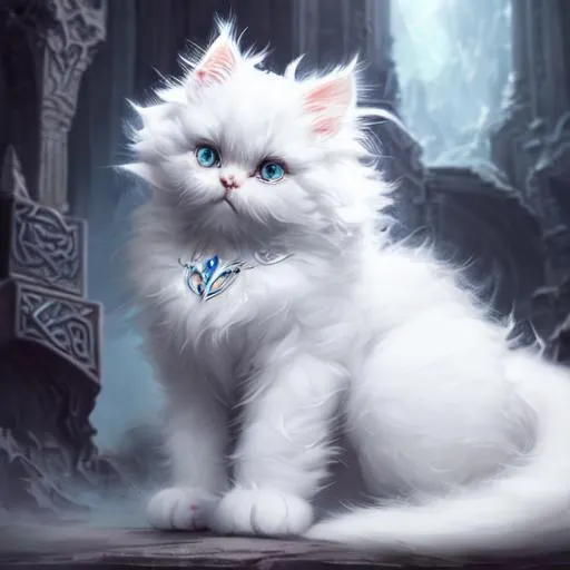 Prompt: Epic, Heroic, fantasy, ominous, cinematic lighting, 3D, HD, [{Fluffy!!! white! Persian Kitten}, Beautiful big seductive eyes,]{Greek}mythology, mist, expansive Celtic background, digital painting, uber detailed, 64k, high quality, sharp focus, studio photo, intricate details, highly detailed --s98500