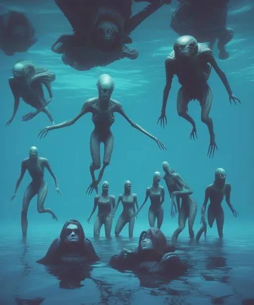 Prompt: Under water alien murder cult