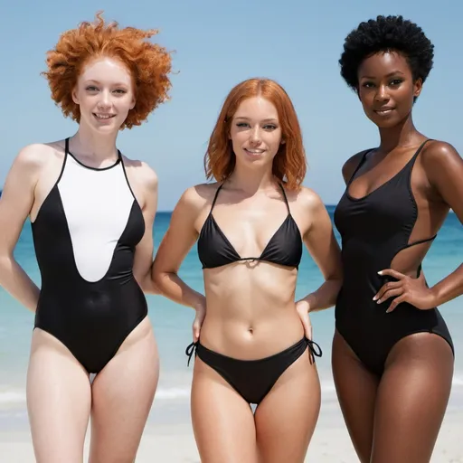 3 women one fair with ginger hair in a black two pie