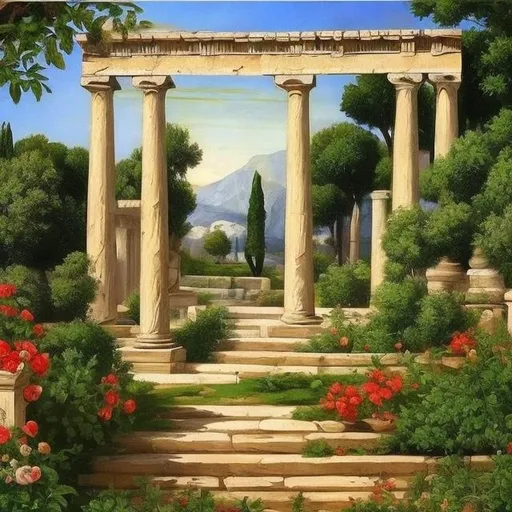 Prompt: classic art greek garden background