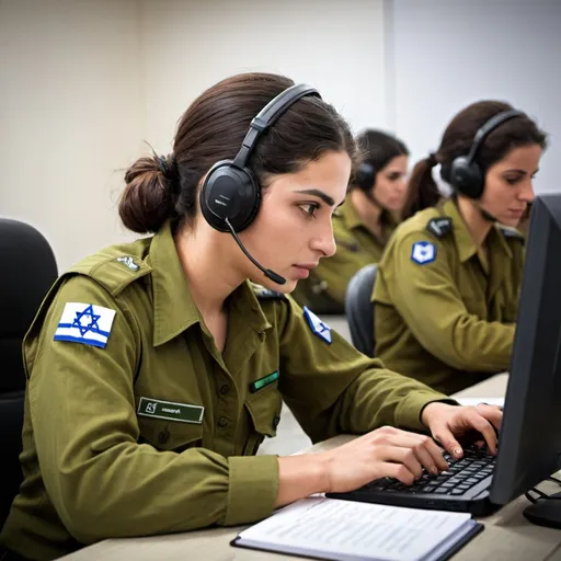Prompt: female IDF soldier coding 