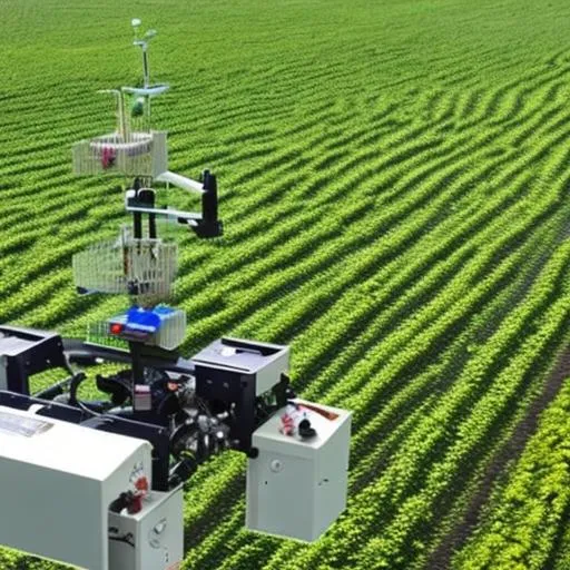 Prompt: A device which can move xy axis using thin  cable and move above ground and capture the image of the plants in agriculture field of 0.5 Ha