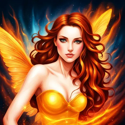 Prompt: fairy of fire, realistic,  fiery background, closeup