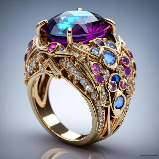 Prompt: fantasy  ring  with gemstones , luxury, closeup, product view, trending on artstation, cgsociety, ultra quality, digital art, exquisite hyper details, 4k, Soft illumination, dreamy, fashion, rendering by unreal engine