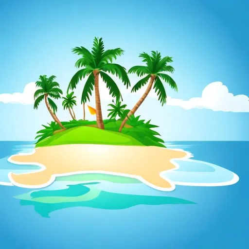 Prompt: create clipart logo with island with a palmtree and a passing airplane