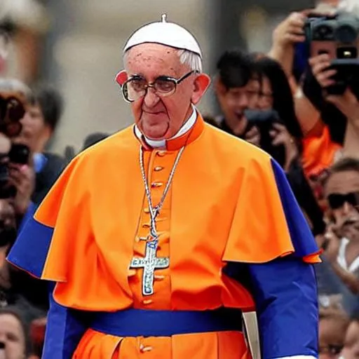 Prompt: the pope is disguised as goku.