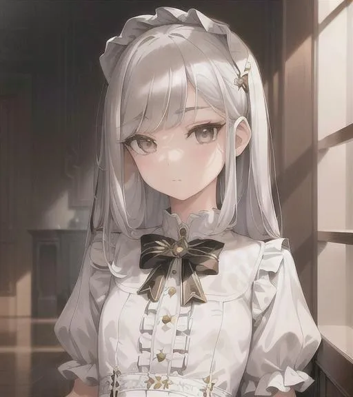 Prompt: (masterpiece, illustration, best quality:1.2), 1girl, solo, (petite body, white blouse, dark brown shorts:1.3), intricate hair, stray hairs, bangs, playful demeanor, shorts, ruffles, foggy grey eyes, white hair, finely detailed, detailed face, toned face, beautiful detailed eyes, beautiful detailed shading, beautifully detailed background, rainstorm 