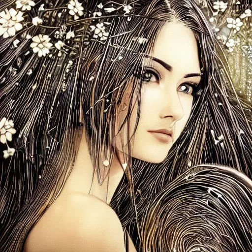 Prompt: Drawing of a {beautiful women} with a {angel's halo} above her head and with a cute face, {night sky}, perfect, perfect eyes, composition, hyperrealistic, super detailed, high quality, trending art, sharp focus, painting, intricate details, highly detailed, style tsutomu nihei, Gustaf klimt and Redeemer game style