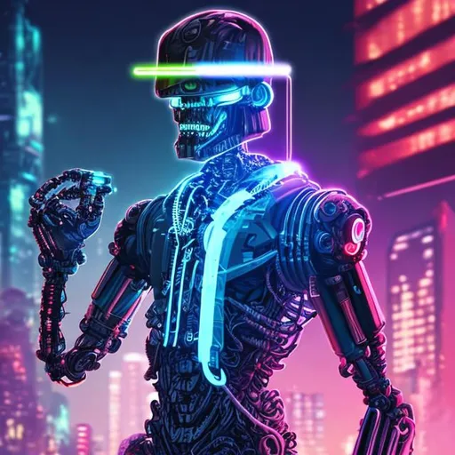 Prompt: robo-cop, neon skeleton, vapping, "cyber punk type"   