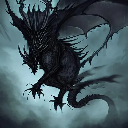 Prompt: black, spikey dragon made of shadow, wisping dark tendrils, nocturnal beast, creature of the night, nightmare dragon, art station, digital art