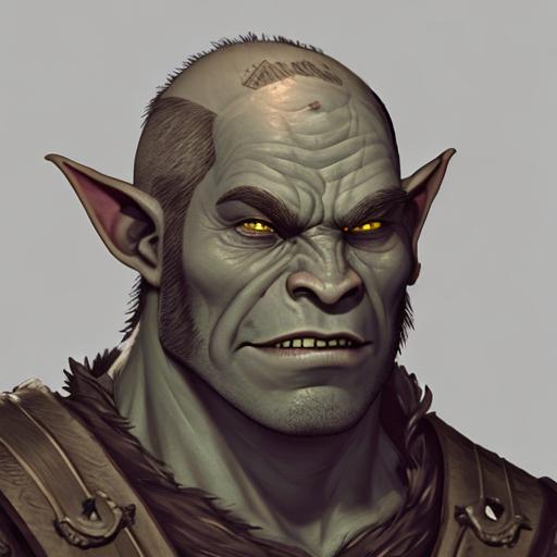 portrait of an orc male, balding. With five o'clock...