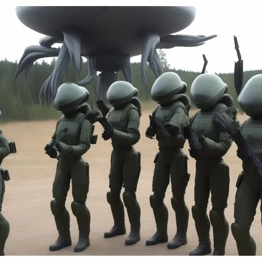 Prompt: these aliens having a large battle with the russian army