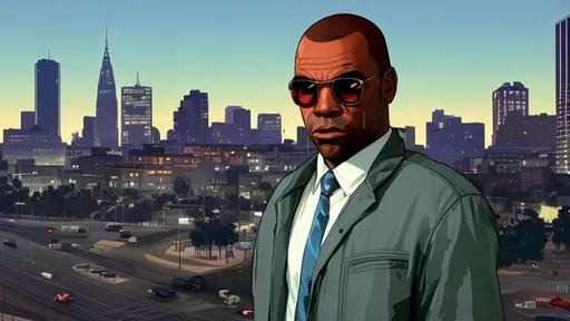 Prompt: Please create an image featuring Michael from GTA V with a city background. I want Michael to be the central focus of the image, portraying his mature and experienced character. The city background should convey a vibrant and dynamic urban atmosphere, with tall buildings, bustling streets, and city lights. The color palette can include a mix of cool blues and warm tones to create a visually appealing contrast. Please ensure that the image is high-resolution and suitable for use as a wallpaper. Thank you!