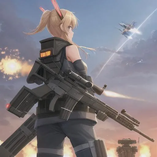 anime, anime girls, sniper rifle, weapon, rifles, gun, Black