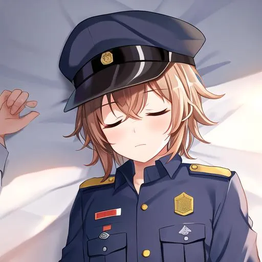 Prompt: Caleb as a police officer sleeping