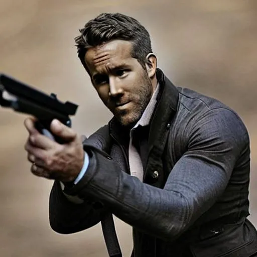 Prompt: ryan reynolds with a gun