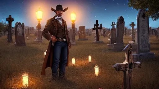 Prompt: Old West graveyard at night, Midnight Lighting, Photorealistic, Film Quality, Hyper Detailed, Intricate Details