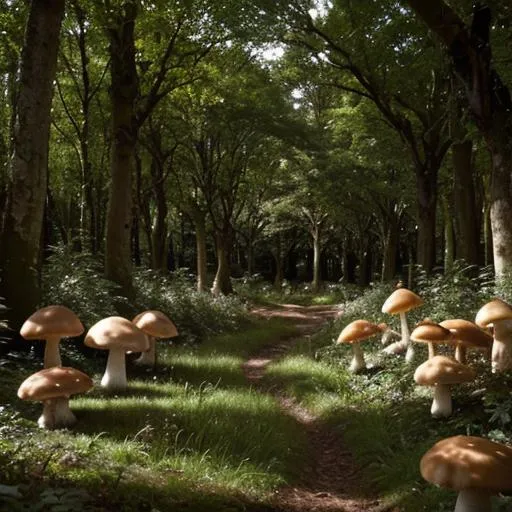 Prompt: beautiful fantasy forest glade filled with lots of large mushrooms