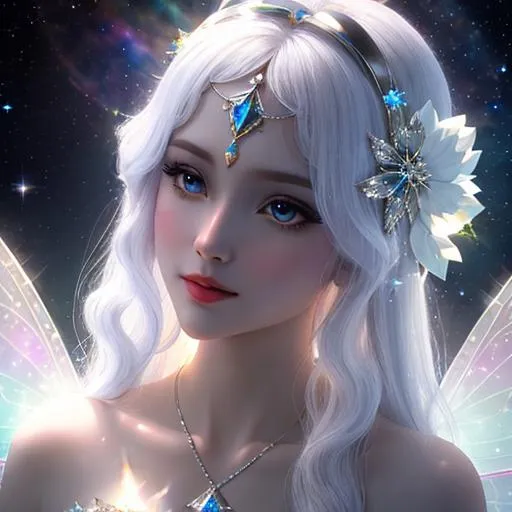 Prompt: White prism, cosmic,etherial, fairy, goddess of light ,closeup