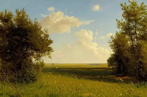 Prompt: Open field, landscape by peder mork monsted, detailed, no buildings, no people, no animals

