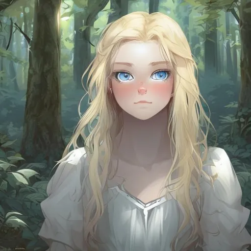 Prompt: Portare I try a blue-eyed blonde girl in a forest