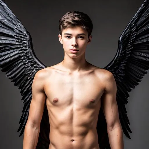 17 Year Old Caucasian Human Male With Black Angel Wings 7410