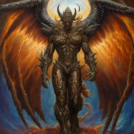 Prompt: Oil painting of a demon and angel combined into a massive bell angel full body super detailed