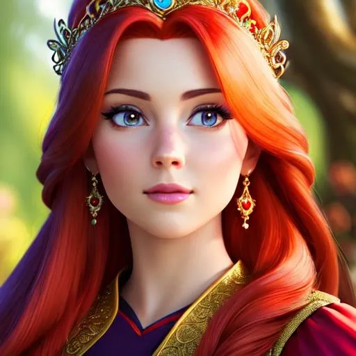 Prompt: a realistic feminine princess, Rapunzel, but with red hair, HD
