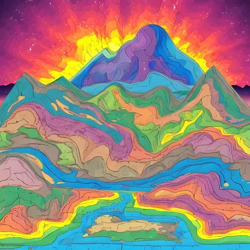 Prompt: Geology diorama in the style of Lisa frank