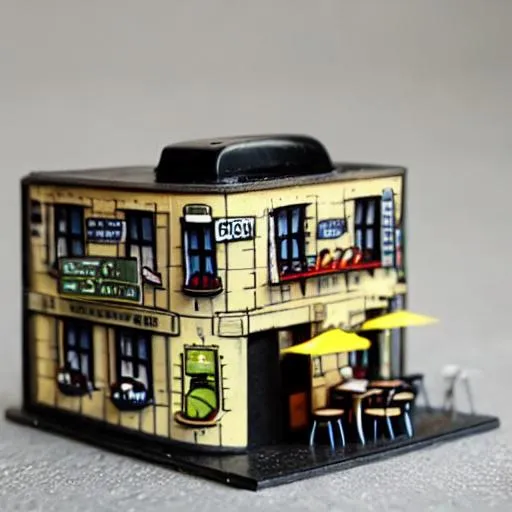 Prompt: city, cafe, miniture style